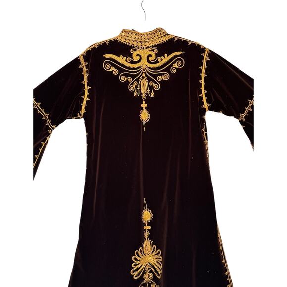 Vintage Moroccan Brown Velvet Kaftan with Gold Embroidery Robe medium - Picture 15 of 17